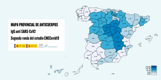 Mapa de seroprevalencia en España, por provincias (Foto: Gobierno de España).
