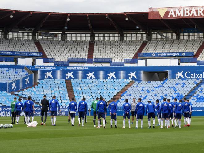 Primer entrenamiento del Real Zaragoza en La Romareda tras el parón (Foto: Tino Gil/RZ).