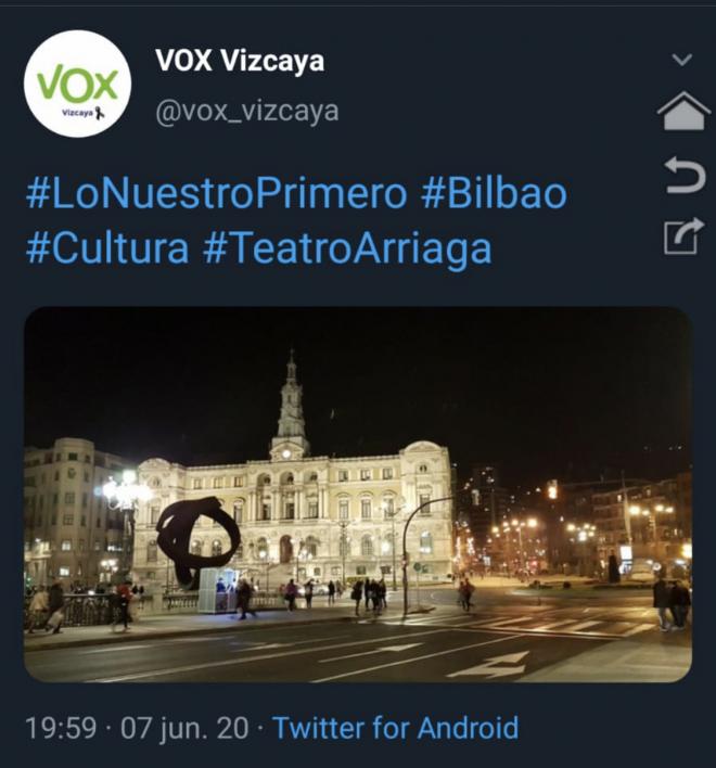 El error de VOX Vizcaya con el Teatro Arriaga y el Ayuntamiento de Bilbao.