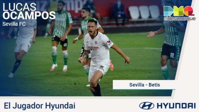Ocampos, jugador Hyundai del Sevilla 2-0 Betis.