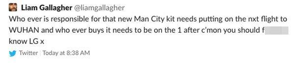 Liam Gallagher critica el diseño de la nueva camiseta del Manchester City.
