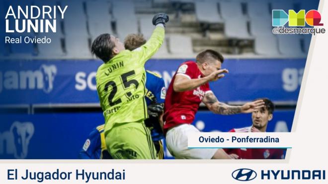 Lunin, jugador Hyundai del Extremadura-Real Oviedo.