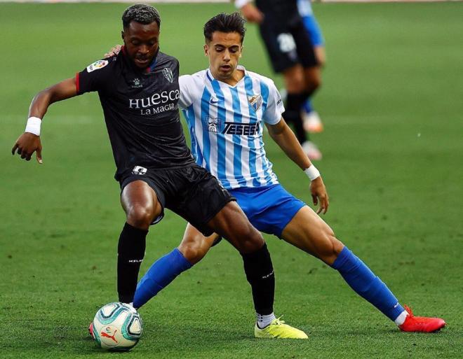 Doukouré, durante el Málaga-Huesca (Foto: LaLiga).