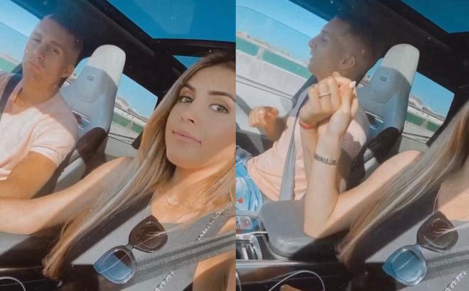 Gerard Deulofeu y su novia, María Casas, en el coche (Fotos: Instagram).