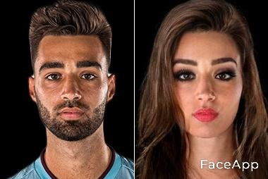 Brais Méndez tras pasar por el filtro de género de la FaceApp.