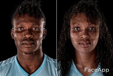 Joseph Aidoo tras pasar por el filtro de género de la FaceApp.