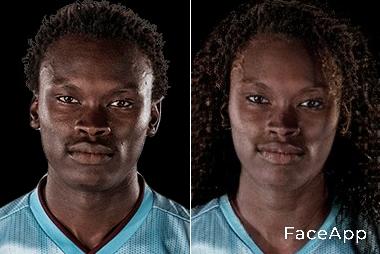 Pione Sisto tras pasar por el filtro de género de la FaceApp.