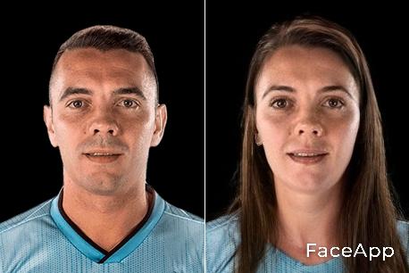 Iago Aspas tras pasar por el filtro de género de la FaceApp.