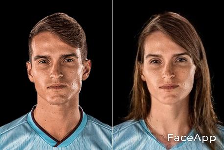 Denis Suárez tras pasar por el filtro de género de la FaceApp.