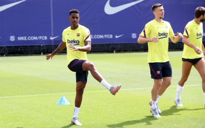 Junior y Lenglet, en la sesión del Barcelona (Foto: FCB).