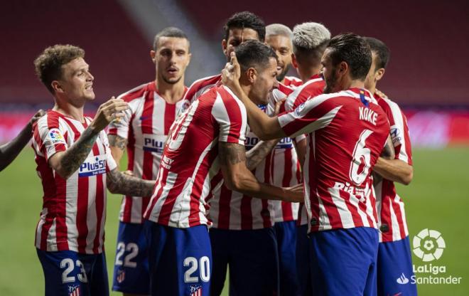 Los jugadores del Atlético de Madrid celebran el gol de Vitolo (Foto: LaLiga).