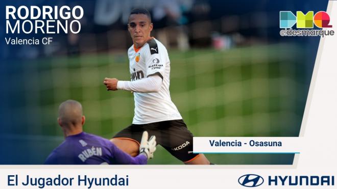 Rodrigo, jugador Hyundai del Valencia-Osasuna.