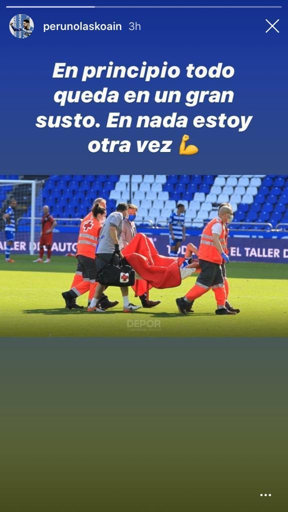 Mensaje de Peru Nolaskoain en Instagram tras su lesión ante el Rayo (Foto: @perunolaskoain).