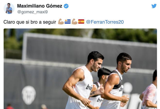 Maxi Gómez responde a Ferran Torres que lo apoyó (Foto: Valencia CF)