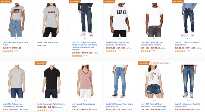 Hasta un 30% de descuento en ropa de la marca Levi’s en Amazon el 24 de junio.