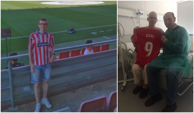 Dani Suárez junto a Quini y viendo al Sporting en Girona (Foto: Dani Suárez en twitter)