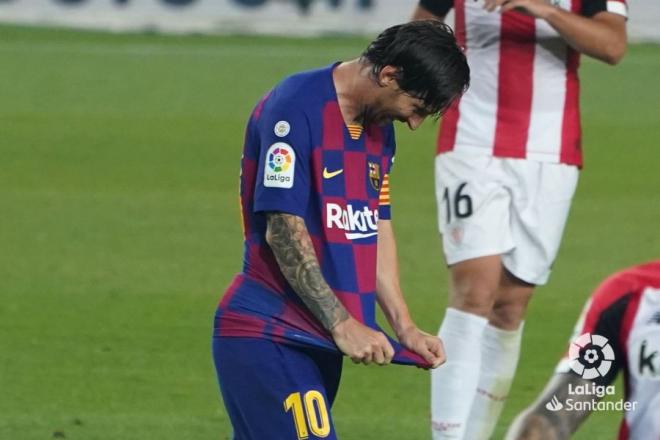 Leo Messi festeja el gol de Rakitic al Athletic Club (Foto: LaLiga).