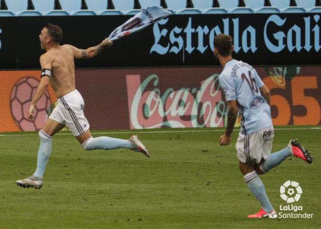 Iago Aspas celebra su gol en el Celta-Barcelona (Foto: LaLiga).