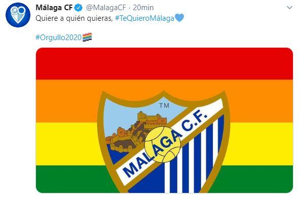 Tuit del Málaga sumándose al Día del Orgullo.