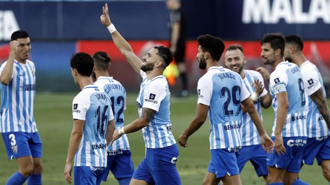 Sadiku, celebrando su gol ante el Girona (Foto: Málaga CF).