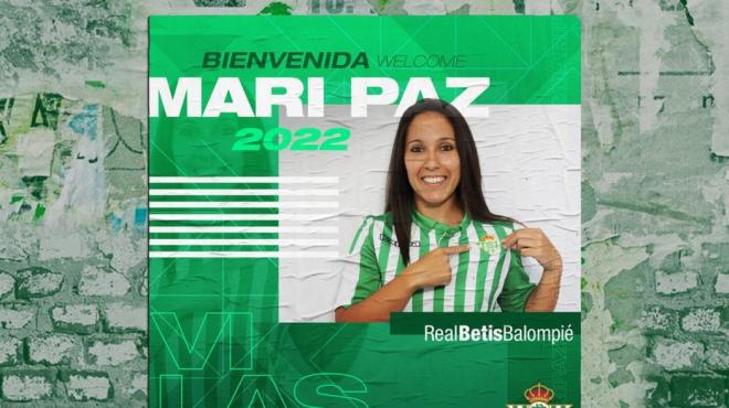 Imagen del anuncio del Betis del fichaje de Mari Paz Vilas.