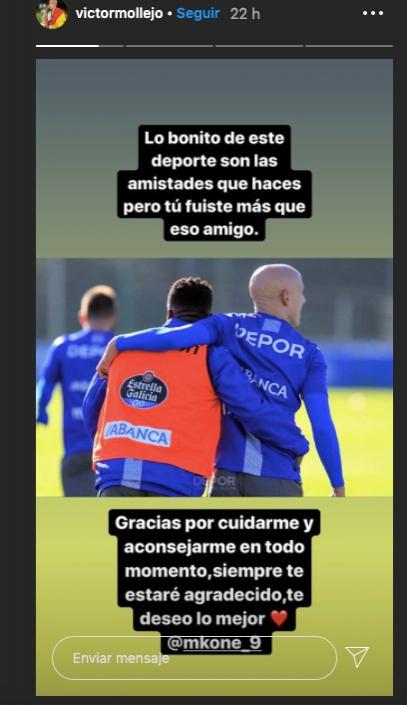 El mensaje de Mollejo a Koné en Instagram.