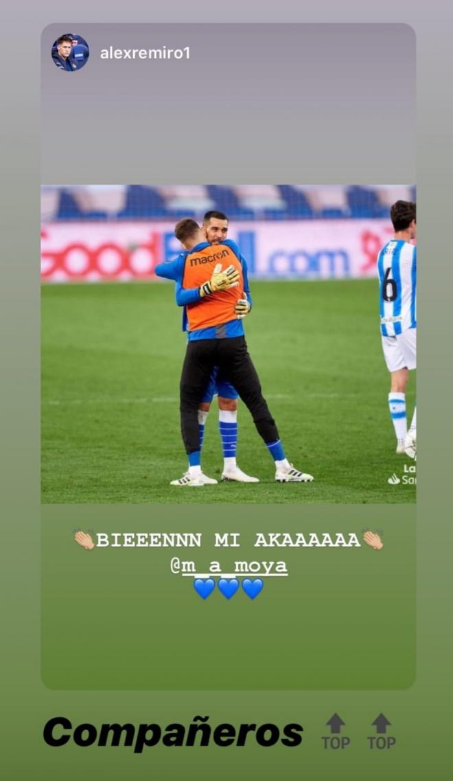 Moyá se hizo eco de la imagen de Remiro nen su Instagram tras el partido.