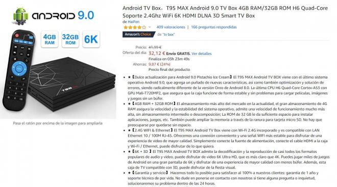 TV Box con Android 9.0. y descuento en Amazon.