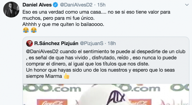 El recuerdo de Dani Alves al Sevilla en redes sociales.