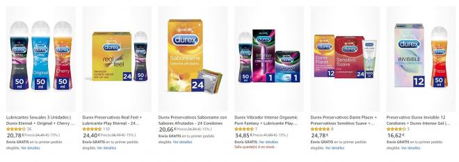 El catálogo de productos Durex en Amazon.