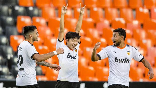 Kang In Lee celebra el 2-1 (Foto: Valencia CF)