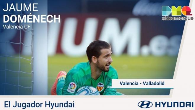 Jaume Doménech es el Jugador Hyundai del Valencia-Real Valladolid