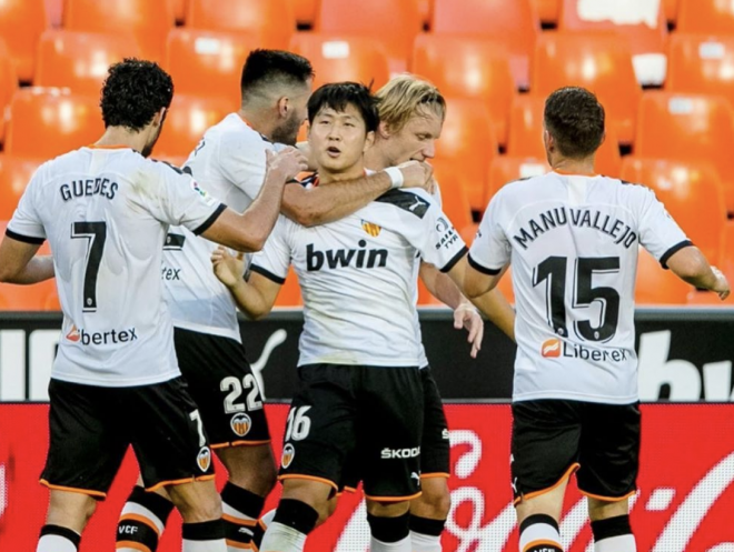 Kangin Lee celebra su gol ante el Valladolid