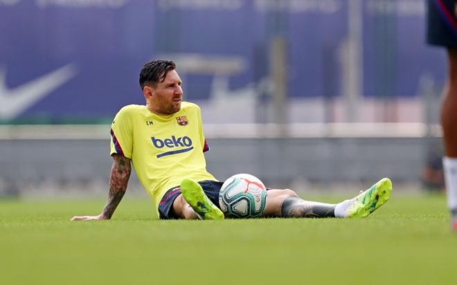 Messi, en una sesión del Barcelona (Foto: FCB).