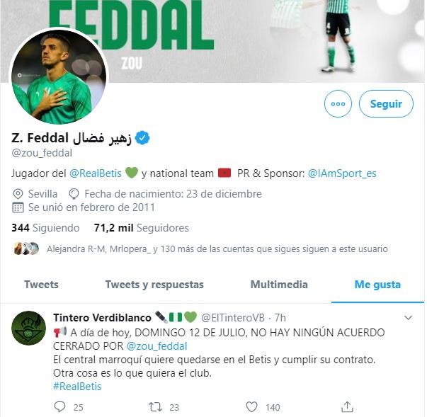 'Me gusta' de Zou Feddal en su cuenta de Twitter.