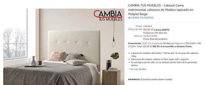 Ofertas Amazon: cabezal de cama de matrimonio 'Cambia tus muebles'.