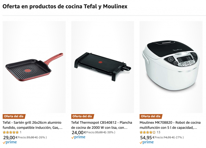 Oferta en Amazon en productos de cocina Tefal y Moulinex del 15 de julio.
