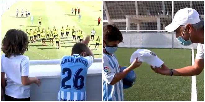 Imágenes de la visita de Miguel Ángel al entrenamiento del Málaga.