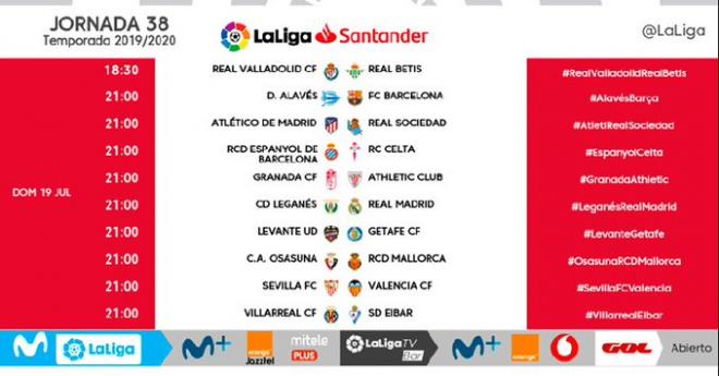 Cambio de hora para la disputa de la jornada 38 de LaLiga Santander.