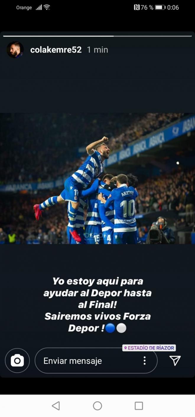 Captura de la storie publicada por Çolak.