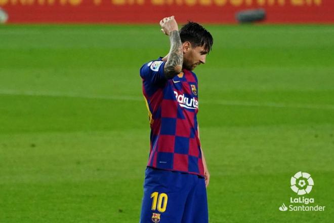 Leo Messi, disgustado incluso tras marcar ante Osasuna (Foto: LaLiga).