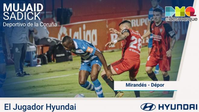 Mujaid Sadick es el Jugador Hyundai en el Mirandés-Dépor