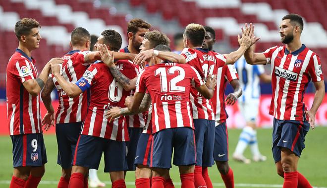 Los jugadores del Atlético celebran el 1-0 (Foto: ATM).