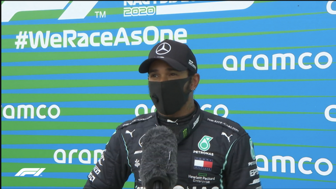 Lewis Hamilton, tras la clasificación del GP de Hungría 2020 (Foto: F1).