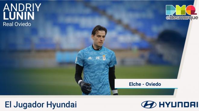 Lunin, jugador Hyundai del Elche-Real Oviedo.