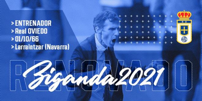 El Real Oviedo hace oficial la renovación del 'Cuco' Ziganda de cara a la próxima temporada.
