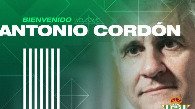 Anuncio del Betis de la llegada de Antonio Cordón.