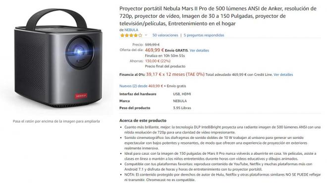 Amazon te ofrece este proyector a un precio espectacular.