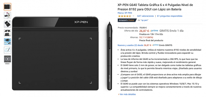 Descuento en Amazon en la tableta gráfica XP-PEN del 28 de julio.