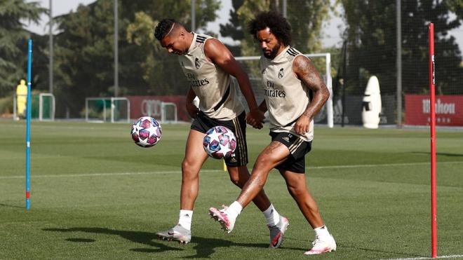 Casemiro y Marcelo, en un entrenamiento del Real Madrid.